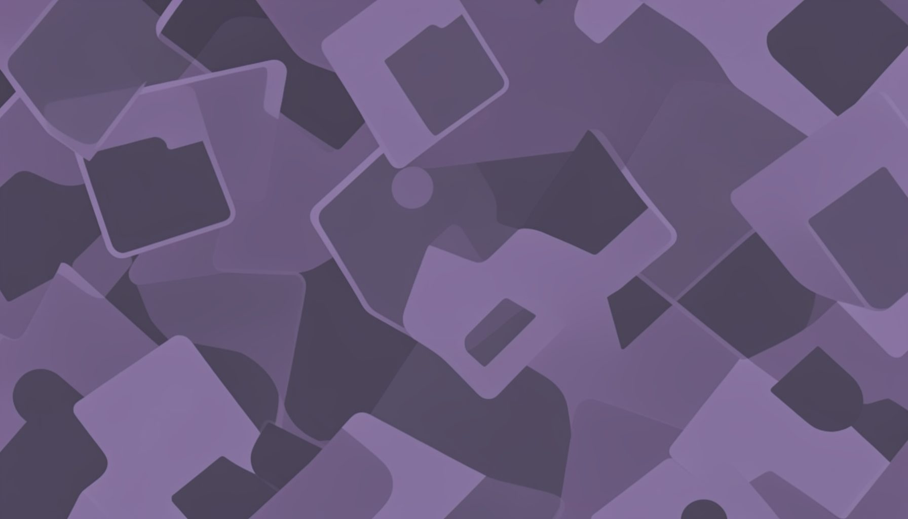 A muted purple and charcoal abstract pattern with overlapping identity-card shapes, conveying online identity and privacy concerns